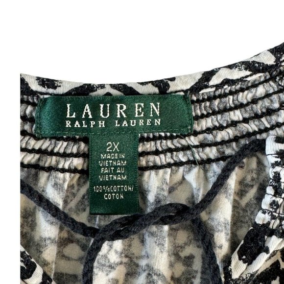 Lauren Ralph Lauren Women’s Aztec Print Short Sleeve Top Navy/White Size 2X - Picture 4 of 5